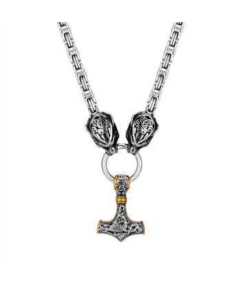 Collier Viking Marteau De Thor Et Têtes De Loups acheter en ligne