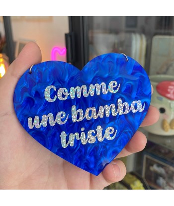 Mini murale "Comme une bamba triste" en acrylique marbrée bleue foncée avec du vinyl holographique france