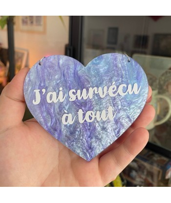 Mini murale "J'ai survécu à tout" en acrylique marbrée bleue et violette et vinyl blanc pas cher chine